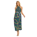 Plaid in Gold Women's Wrap Hem Belted Halter Dress