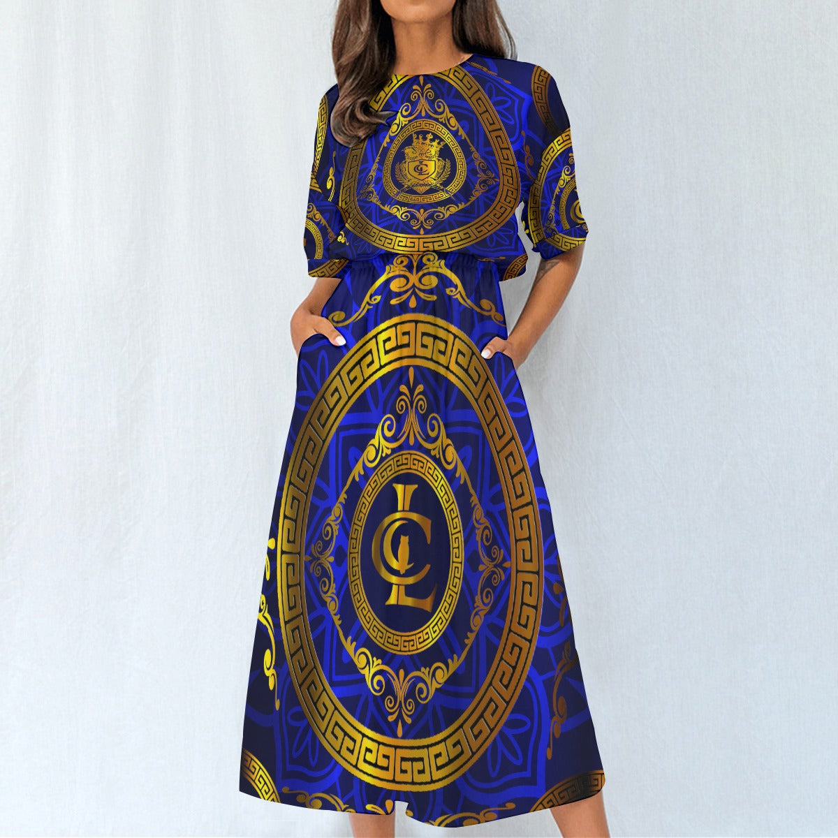 LCC RICH BLUE Women's Elastic Waist Dress
