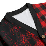 DUSTY PLAID RED Unisex V-neck Cardigan With Button Closure