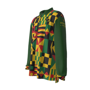 KENTE BUTAN GREEN Men's Long Sleeve Polo Shirt