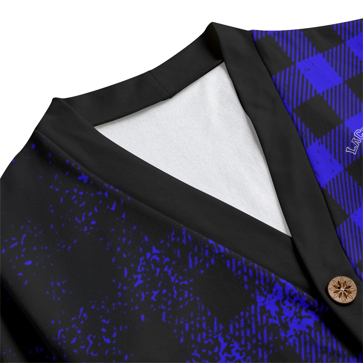 DUSTY PLAID BLUE Unisex V-neck Cardigan With Button Closure