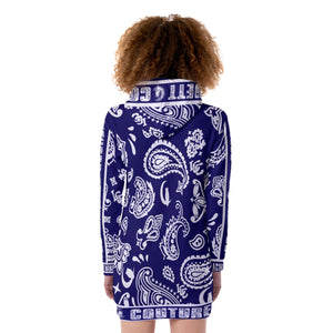 BANDANA PAISLEY NAVY Women's Heavy Fleece Long Hoodie