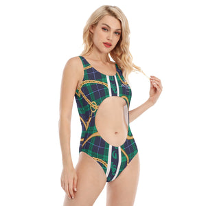 PLAID IN GOLD Women's Navel Back Hollow One-piece Swimsuit