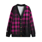 DUSTY PLAID GRAPE Unisex V-neck Cardigan With Button Closure