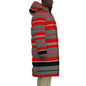 STRIPE GREYRED Unisex Long Down Jacket