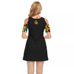 KENTE BUTAN BLC Women's Cold Shoulder O-neck Dress | Cotton