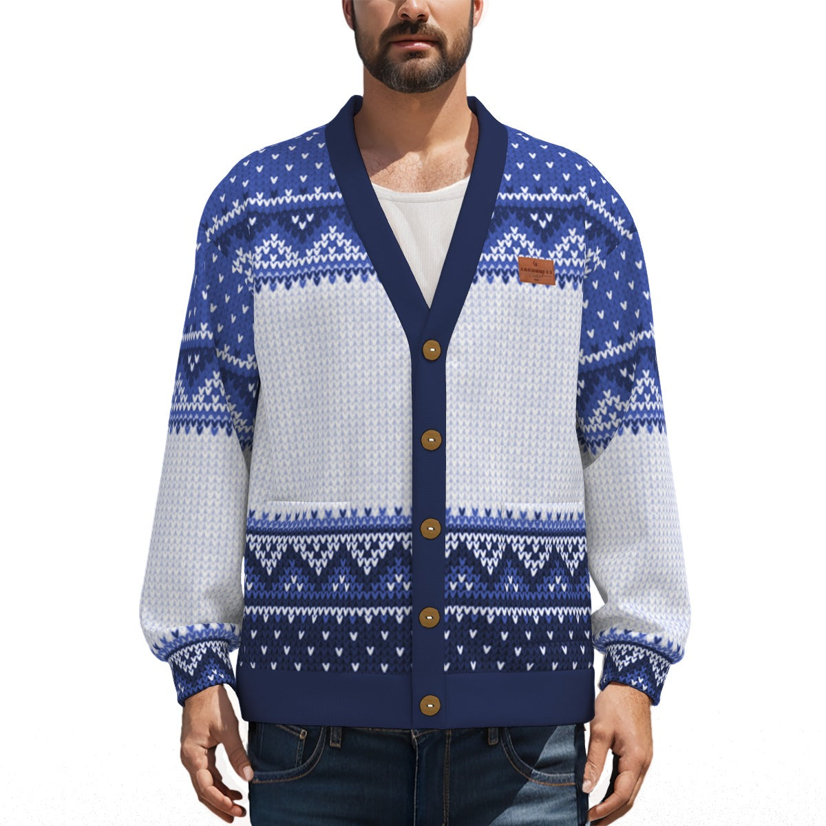 LCC KNITTED BLUE Unisex Cardigan With Button Closure