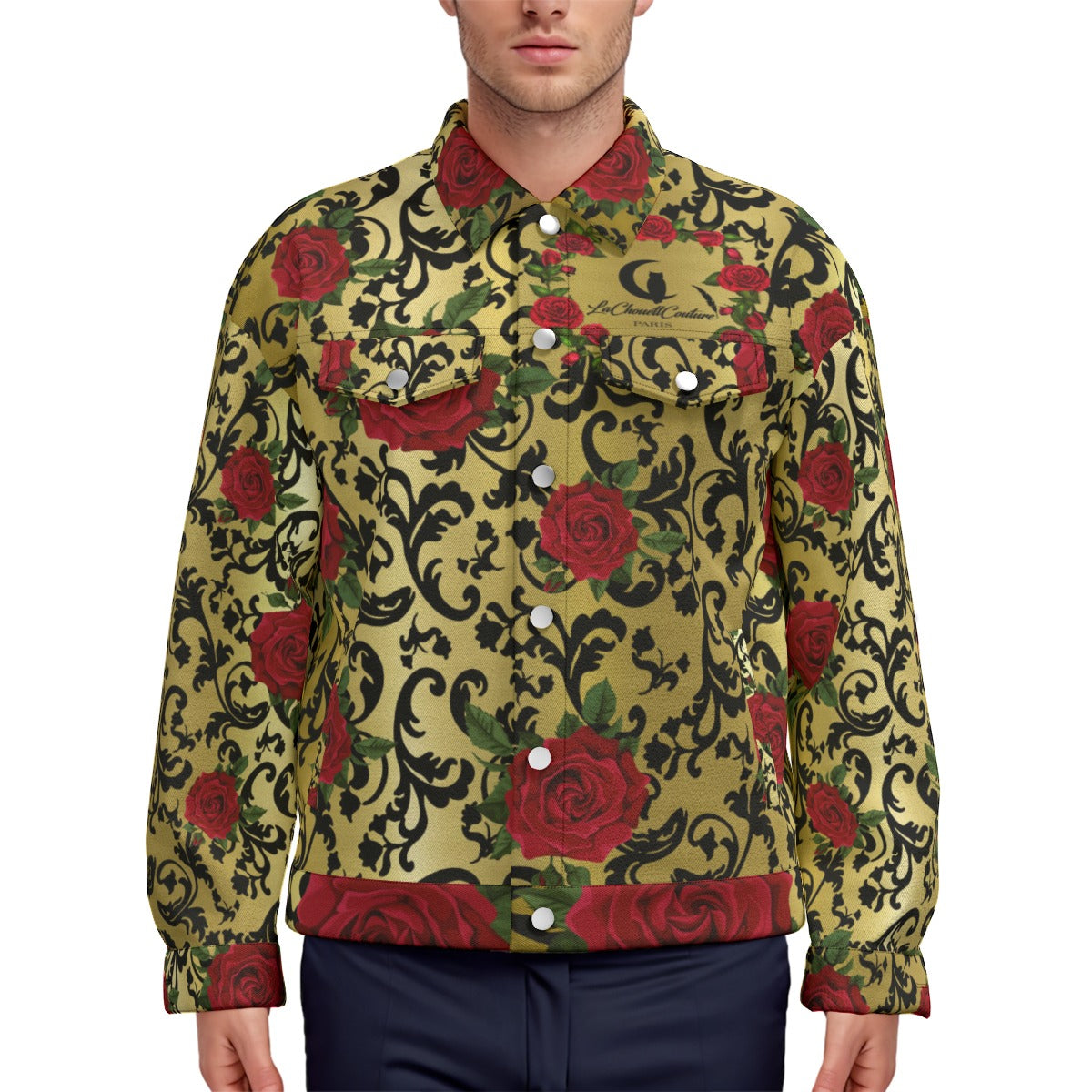 RED ROSES GLD Unisex Lapel Jacket Cotton