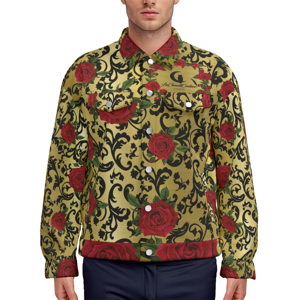 RED ROSES GLD Unisex Lapel Jacket Cotton