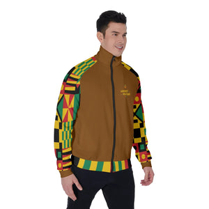 KENTE BUTAN BROWN Men's Stand Collar Jacket