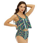 PLAID IN GOLD Women's Ruffled Vest Bikini Swimsuit
