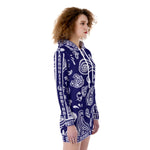 BANDANA PAISLEY NAVY Women's Heavy Fleece Long Hoodie