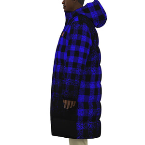 DUSTY PLAID BLUE Unisex Long Down Jacket