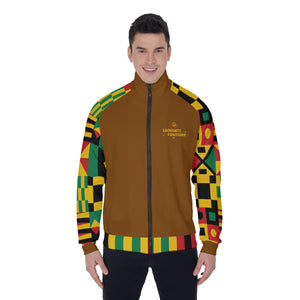 KENTE BUTAN BROWN Men's Stand Collar Jacket