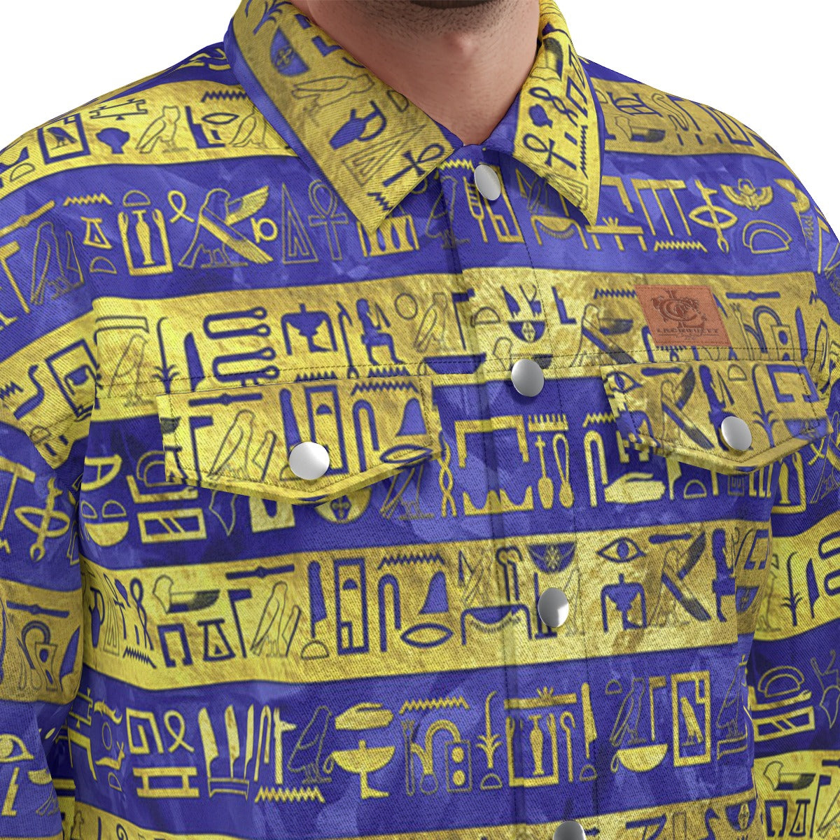 HIEROGLYPH GOLDENBLUE Unisex Lapel Jacket  Cotton