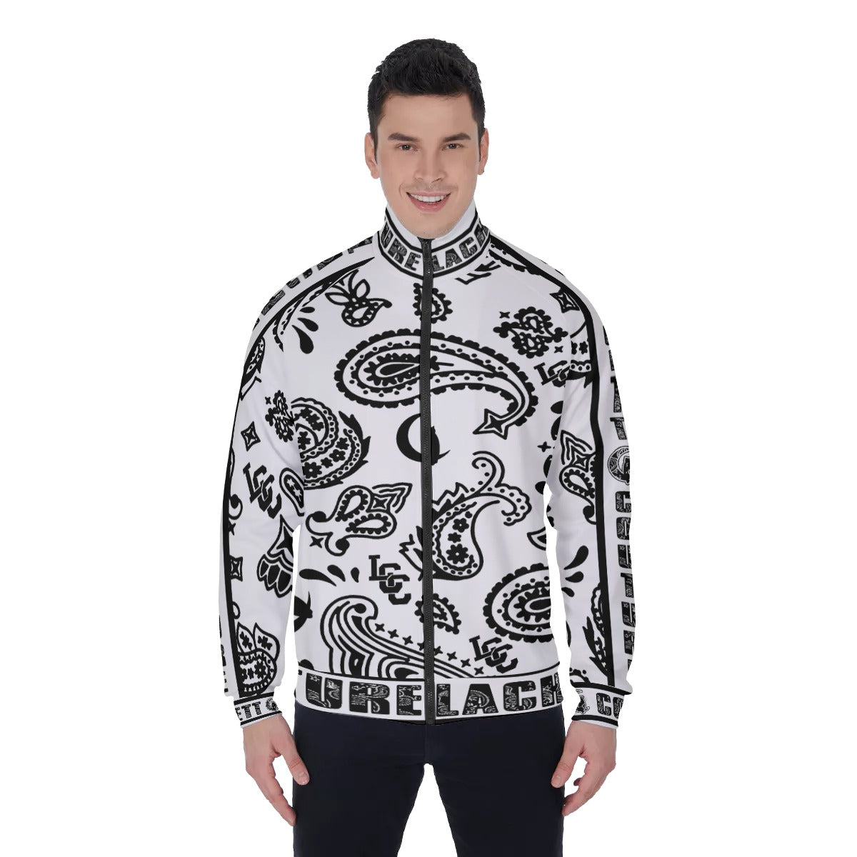 BANDANA PAISLEY WHT Men's Stand Collar Jacket