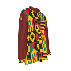 KENTE BUTAN RED Men's Long Sleeve Polo Shirt