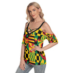 KENTE BUTAN Women's Shoulder T-shirt With Criss Cross Strips