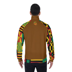 KENTE BUTAN BROWN Men's Stand Collar Jacket