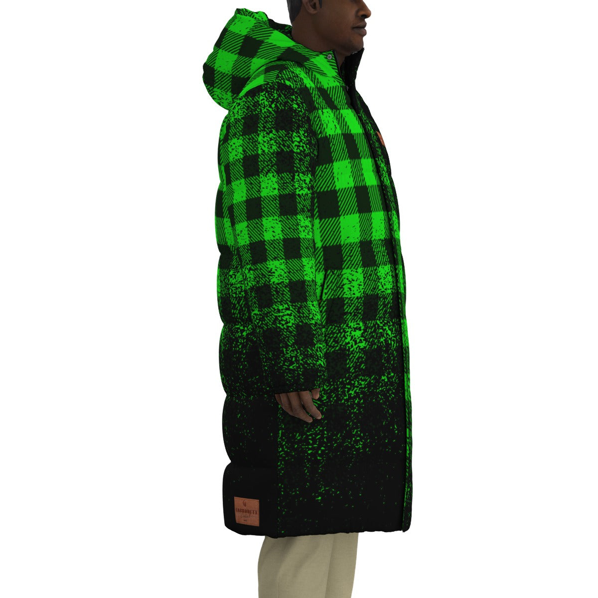 DUSTY PLAID GREEN Unisex Long Down Jacket