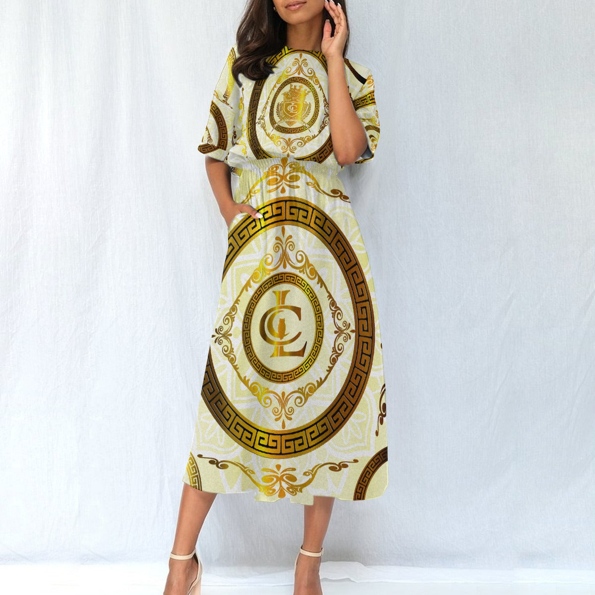 LCC RICH WHT Women's Elastic Waist Dress