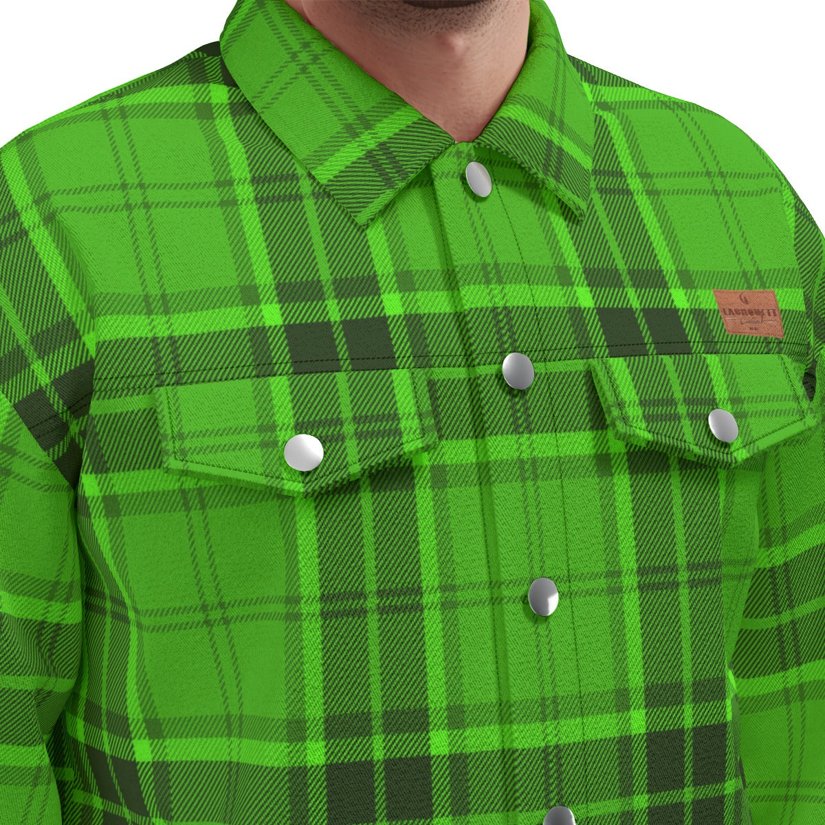 PLAID STYLE GREEN Unisex Lapel Jacket Cotton