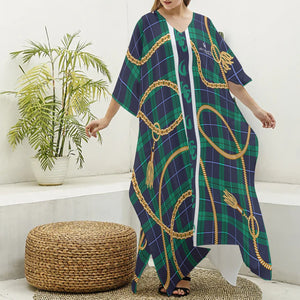 PLAID IN GOLD Women's Imitation Silk V-neck Kaftan Robe
