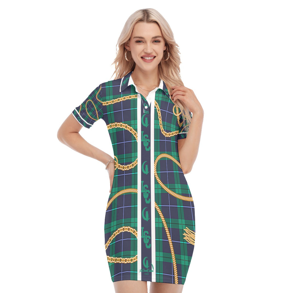 PLAID IN GOLD Women's Polo Collar Dress