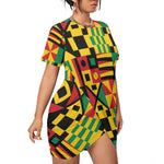 KENTE BUTAN Women’s Stacked Hem Dress With Short Sleeve