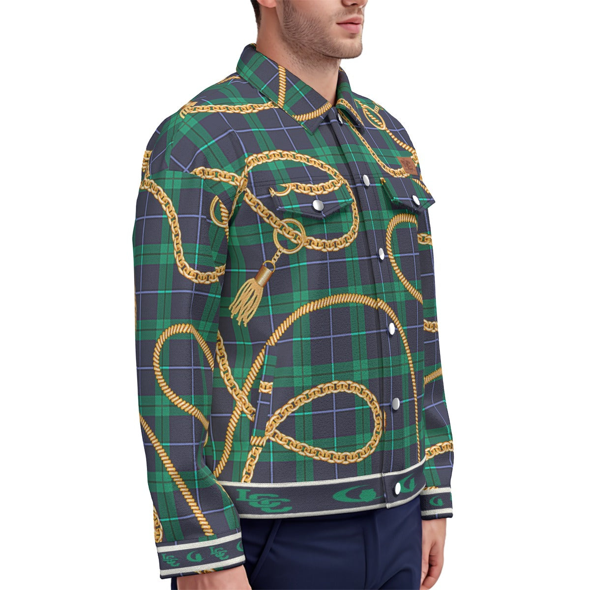 PLAID IN GOLD Unisex Lapel Jacket Cotton