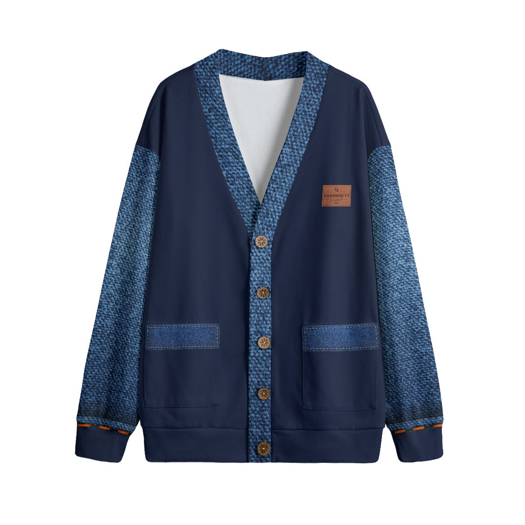 LCC DENIM BLEU NAVY Unisex V-neck Cardigan With Button Closure