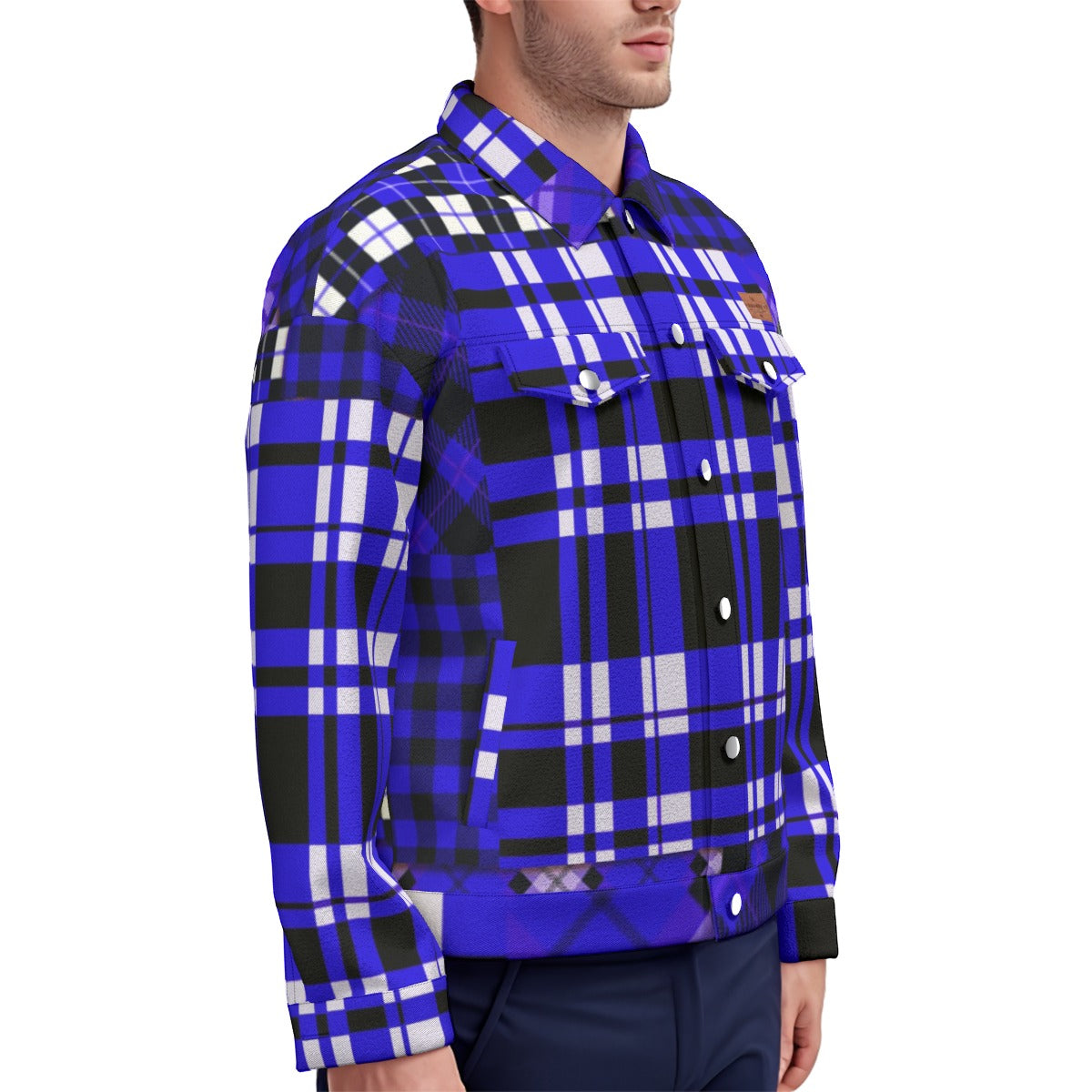FLEXIN PLAID BLUE Unisex Lapel Jacket Cotton