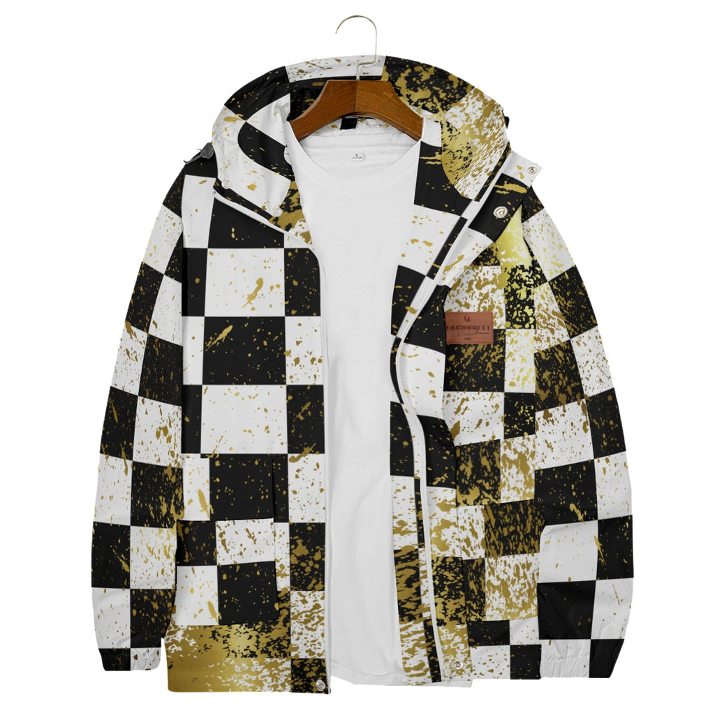 Damier In Gold Windbreaker With Zipper Closure And Snap Button