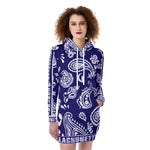 BANDANA PAISLEY NAVY Women's Heavy Fleece Long Hoodie