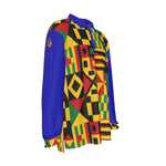 KENTE BUTAN BLUE Men's Long Sleeve Polo Shirt