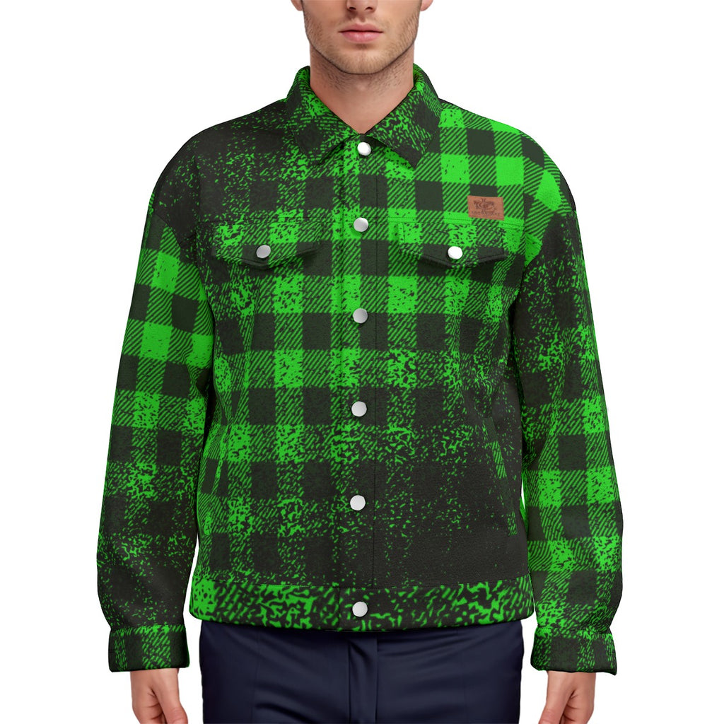 DUSTY PLAID GREEN Unisex Lapel Jacket Cotton