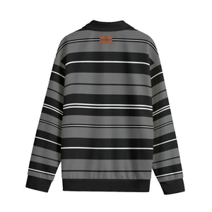 STRIPE UP GREYBLC Unisex Lapel Collar Sweater