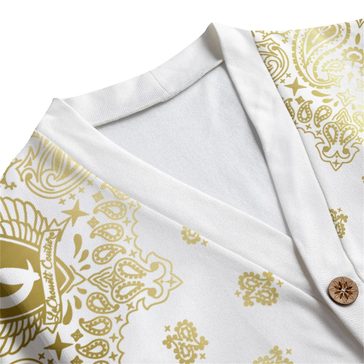 BANDANA GOLDWHT Unisex V-neck Cardigan With Button Closure