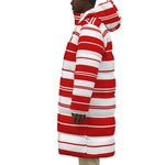 STRIPES REDWHT Unisex Long Down Jacket
