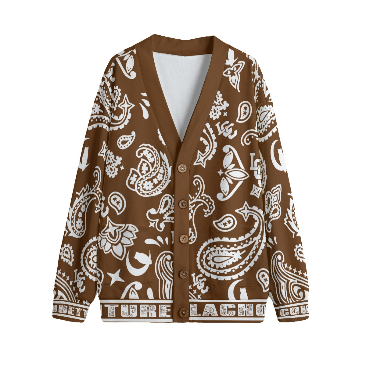 BANDANA PAISLEY BROWN Unisex Cardigan With Button Closure