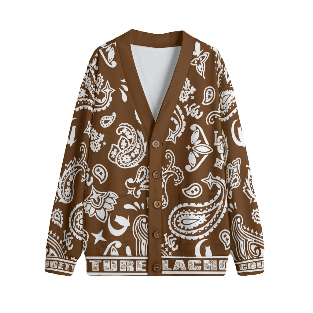 BANDANA PAISLEY BROWN Unisex Cardigan With Button Closure