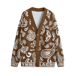 BANDANA PAISLEY BROWN Unisex Cardigan With Button Closure