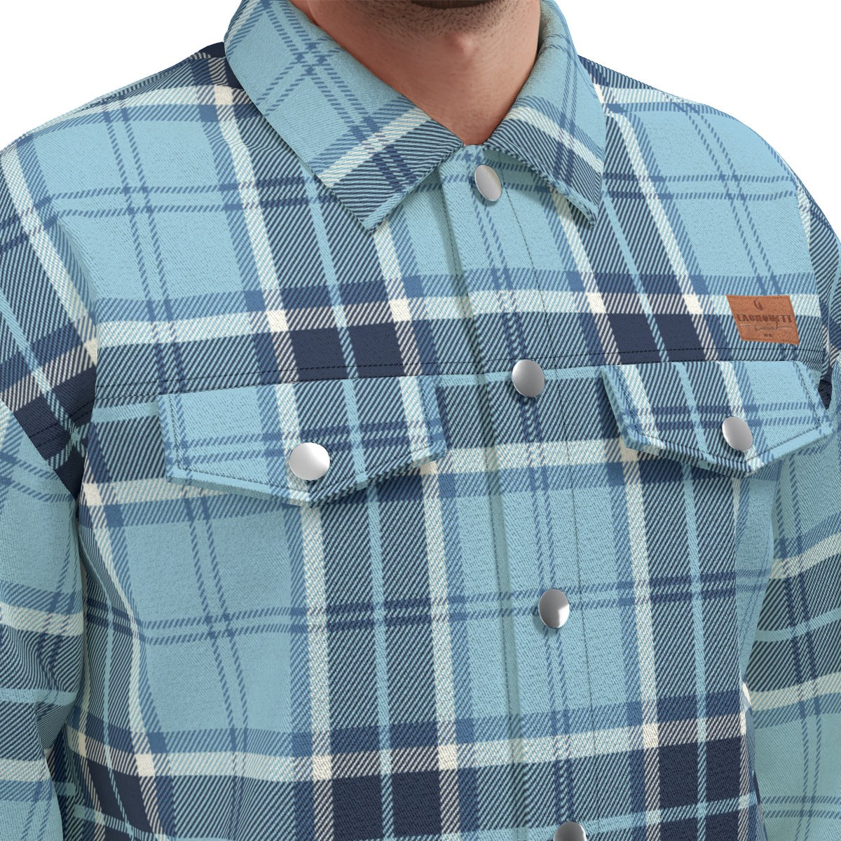 PLAID STYLE BLUE Unisex Lapel Jacket  Cotton