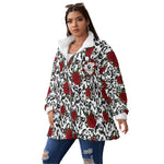 RED ROSES Borg Fleece Stand-up Collar Coat With Zipper Closure