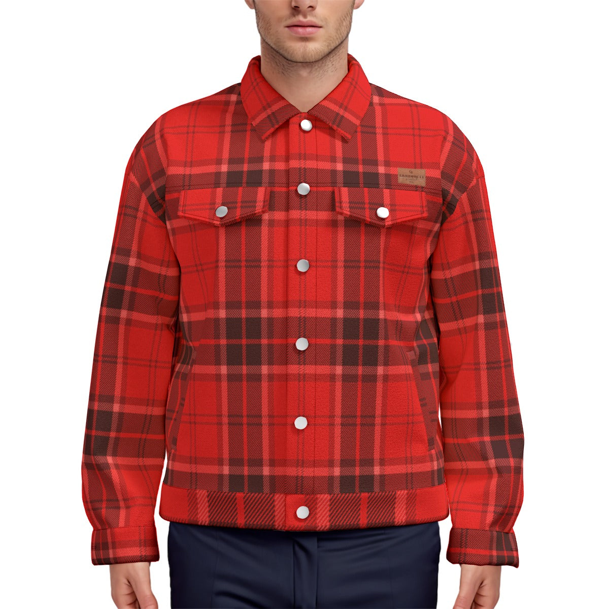 PLAID STYLE RED Unisex Lapel Jacket Cotton