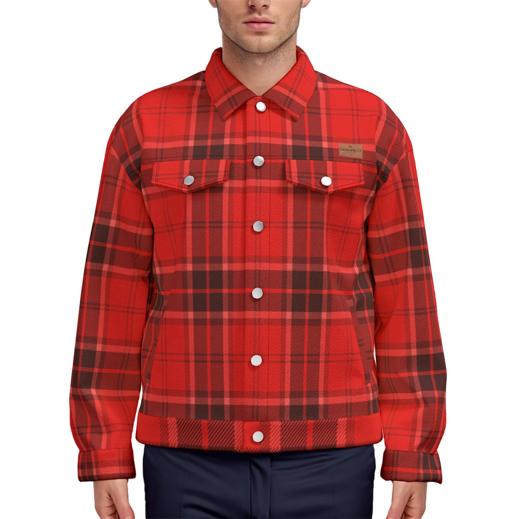 PLAID STYLE RED Unisex Lapel Jacket Cotton