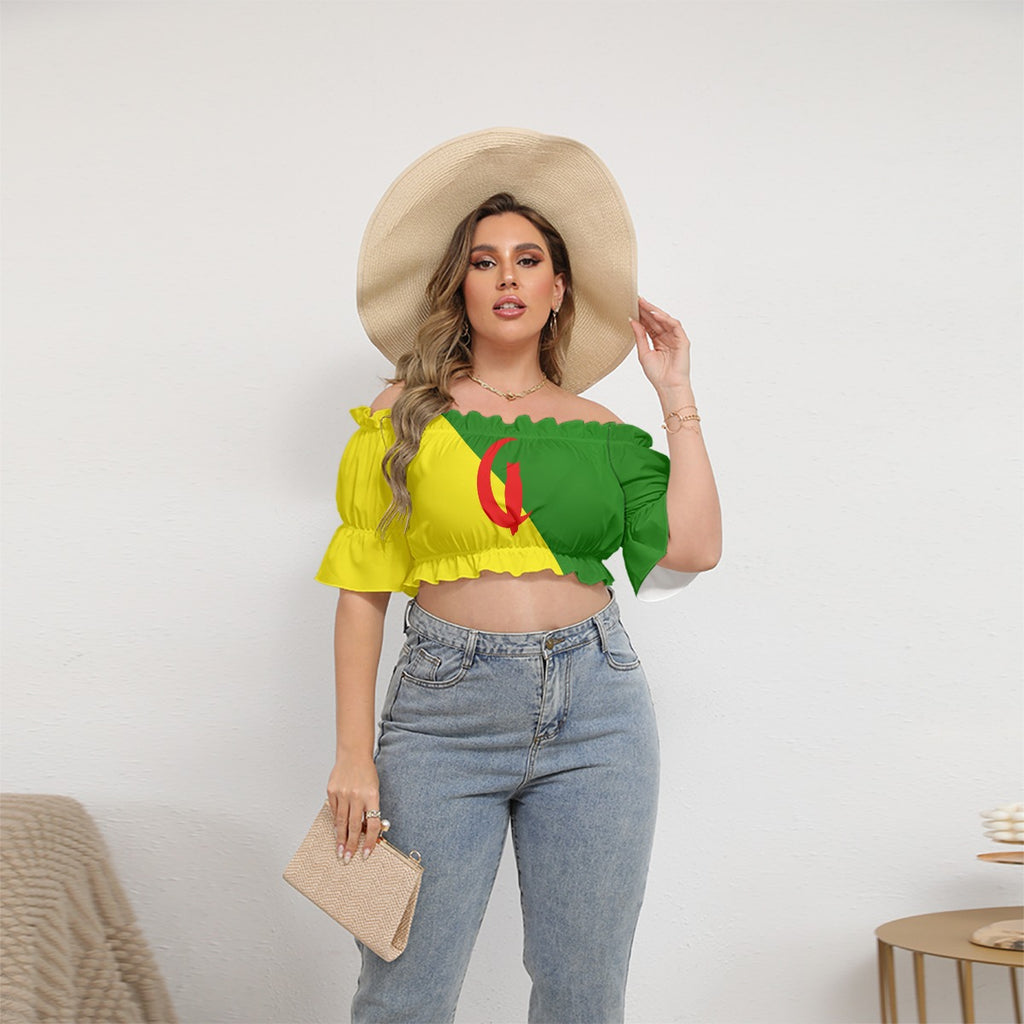 YANAZER Women's Off-shoulder Cropped Top With Short Puff Sleeve