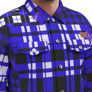 FLEXIN PLAID BLUE Unisex Lapel Jacket Cotton