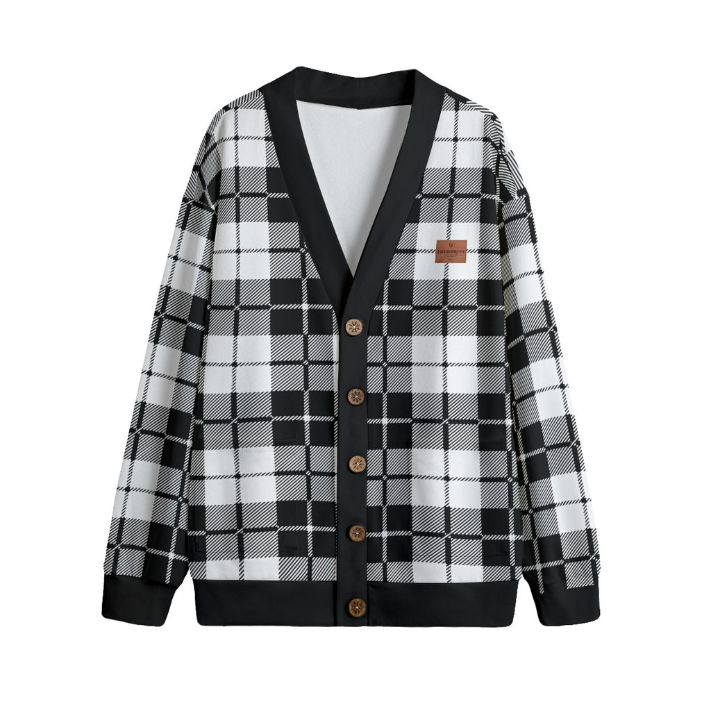 PLAID STYLE WHT Unisex Cardigan With Button Closure
