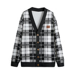 PLAID STYLE WHT Unisex Cardigan With Button Closure